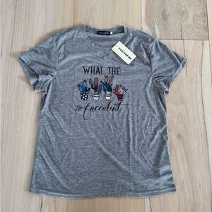 Fancyqube Succulent Plant Short Sleeve Tee Shirt Gray Size Medium NWT